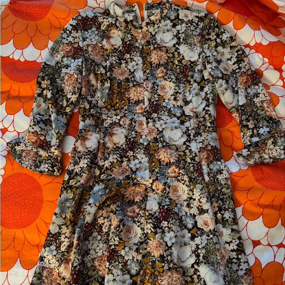 Zara Floral dress with Orange and Brown Accents